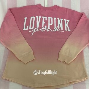 NEW XSmall VS PINK Varsity Crew Sweatshirt in Peached Neon Bubble dip dye